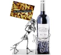 Brubaker Portabottiglie Femmina Cantante - Portabottiglie Scultura in Metallo - 19 cm - Regalo di Vino per Musicisti e Fan della Musica - con Biglietto D'Auguri