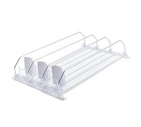 Portabottiglie a molla per bevande in scatola Supporto per spinta automatica per birra a larghezza regolabile Spingitrice per bottiglie di soda a forma di E per frigorifero da cucina