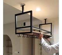 Portabottiglie a muro montato a parete, portatore di vetro di vino a soffitto Porta del vino in metallo, mensola di vino sospeso con telaio in metallo per pranzo, scaffali a bar mobili per piante da