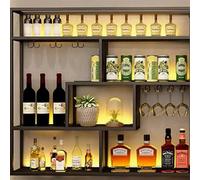 Portabottiglie a parete a 4 ripiani con illuminazione a LED, mensola portaoggetti in metallo industriale per bottiglie di liquore, portabottiglie a parete in ferro(Black)