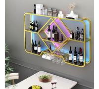 Portabottiglie A Parete con Luce A LED A 2 Colori E Portabicchieri, Mensole Galleggianti per unità Bar, Mensola Decorativa per Armadietti per Liquori per Sa, Gold, 120x70x20cm/47.2inx27.6x7.9in
