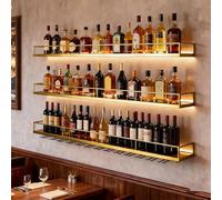 Portabottiglie a Parete con Luci LED e Portabicchieri,Espositore 3Ripiani per Vino,Struttura Metallica Resistente,Organizzatore per Bottiglie Appeso,Ideale per Home Bar,Caffè,Ristorante (oro, 200cm)