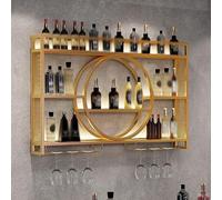 Portabottiglie a parete in metallo, armadio per portabottiglie rotonde, portapacchi multifunzionale, scaffale per bottiglie di vino in stile vintage, con supporto in vetro di vino, per barretta di