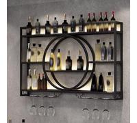 Portabottiglie a parete in metallo, armadio per portabottiglie rotonde, portapacchi multifunzionale, scaffale per bottiglie di vino in stile vintage, con supporto in vetro di vino, per barretta di