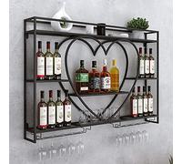 Portabottiglie a parete industriale, portabottiglia da vino in metallo - porta di vino montato a parete con supporto per ferro di ferro in vetro - Porta del vino con ripiani per bar, soggiorno,