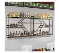 portabottiglie a parete LED illuminato a 3 livelli Liquor Display Shelf Bar Cabinet con portabicchieri Portabicchieri da vino appeso per Home Bar Sala da pranzo Cucina da caffè (nero 180x20x