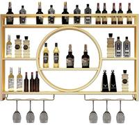 Portabottiglie A Parete, Mensole Galleggianti Per Bar, Portabottiglie In Vetro, Espositore Moderno In Ferro In Metallo, Portavini, Mensole Bar Industriali, A Parete Per Home Resta, Gold, 140*15*80cm