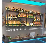 Portabottiglie a parete montata con supporto in vetro, ripiano a liquori con luci a LED, scaffali a barre, ripiani galleggianti per parete, rastrelliere, portapacchi per vino in metallo per cantine da