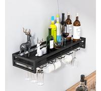 Portabottiglie a parete, scaffale in vetro di vino in metallo, ripiani galleggianti, scaffale per calice appeso, organizzatore di bottiglie di vino multifunzionale portaoggetti per vini per la cucina