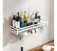 Portabottiglie a parete, scaffale in vetro di vino in metallo, ripiani galleggianti, scaffale per calice appeso, organizzatore di bottiglie di vino multifunzionale portaoggetti per vini per la cucina