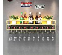 Portabottiglie a parete, unità a barre sugli scaffali galleggianti con luce a LED, scaffale in bicchiere di vino appeso, griglia per la conservazione del vino, organizzatore multi -bottiglia di vino