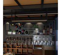 Portabottiglie a soffitto, porta in vetro di vino invertito, porta bottiglia in metallo, griglia di calice appesa, scaffali galleggianti dell'unità bar, portaoggetti multifunzionali per il vino