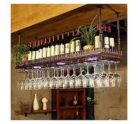 portabottiglie Appeso con portabicchieri e ripiano Portabottiglie da vino appeso a soffitto regolabile Portabicchieri da vino in ferro Portabicchieri Calice Portabicchieri Stile vintage (Col