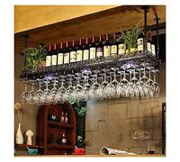 portabottiglie Appeso con portabicchieri e ripiano Portabottiglie da vino appeso a soffitto regolabile Portabicchieri da vino in ferro Portabicchieri Calice Portabicchieri Stile vintage (Col