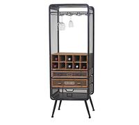 Portabottiglie con cassetti e portabicchieri HWC-C91 Legno Metallo