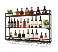 Portabottiglie con Luce Porta Bottiglie di Vino da Parete con Portabicchieri Scaffale da Parete con Porta Bicchieri Sospesi Mensole Cucina Mobile Angolo Bar per Casa Sala da Pranzo(Black,150cm(59.05in