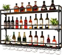 Portabottiglie con Luce Porta Bottiglie di Vino da Parete con Portabicchieri Scaffale da Parete con Porta Bicchieri Sospesi Mensole Cucina Mobile Angolo Bar per Casa Sa(Size:100cm(39.37in),Color:nero)