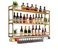 Portabottiglie con Luce Porta Bottiglie di Vino da Parete con Portabicchieri Scaffale da Parete con Porta Bicchieri Sospesi Mensole Cucina Mobile Angolo Bar per Casa Sala da Pranzo(Gold,100cm(39.37in)