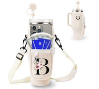 Portabottiglie con Tracolla per Tumbler Stanley 40 oz Cup,con Tasca per Telefono,Zaino Personalizzato portaborraccia zaino con Cannuccia Moschettone(B)