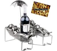 Portabottiglie Coppia in Vacanza Porta Vino in Metallo Argento per Regalo Vino