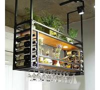 Portabottiglie da appendere con sottobicchieri Portabottiglie da soffitto a parete in legno massello e ferro ripiani galleggianti industriali in metallo per esposizione bar Organizer per vino in
