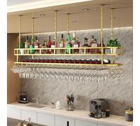 Portabottiglie da appendere in altezza regolabile a 2 livelli in stile industriale con griglia protettiva per il vino da soffitto per bar, ristoranti, cucine, caffè