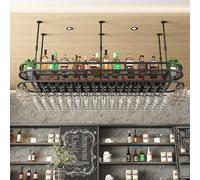 Portabottiglie da appendere in altezza regolabile, a 2 ripiani, in stile industriale, con griglia protettiva, perfetto per bar, ristoranti, cucine, caffetterie, soluzione per conservare il vino