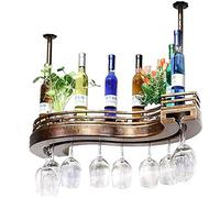 Portabottiglie da appendere in legno con supporto per bicchieri e mensola, altezza regolabile, a forma di S, da appendere al soffitto, rastrelliera per calici invertita