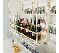 Portabottiglie da appendere per bicchieri di vino, stile rustico, vintage, regolabile in altezza, in metallo, da soffitto, espositore per ristoranti, bar, fiori, per la casa