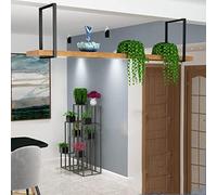 Portabottiglie da appendere - Portavasi in ferro da parete in stile retrò, da soffitto, in legno massello, mensola sospesa da cucina, facile installazione