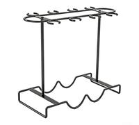 Portabottiglie da banco per 2 bottiglie e 8 bicchieri, supporto per vino in metallo, nero/bianco/oro/argento, contenitore da cucina (nero)