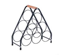 Portabottiglie da banco per sei bottiglie con manico in legno e telaio in ferro, progettato per fornire ed elegante soluzione di conservazione ed esposizione del vino rosso (A)