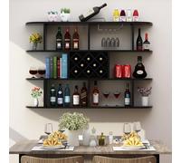 Portabottiglie da parete a 3 ripiani con supporto per bicchieri, portaoggetti multifunzionale per dispensa, bar e cantina
