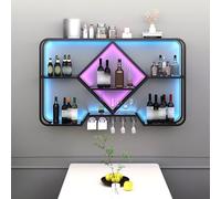Portabottiglie da parete a LED da appendere al muro, mensola industriale per vino, con supporto per bar, sala da pranzo, cucina, nero (dimensioni: con LED)