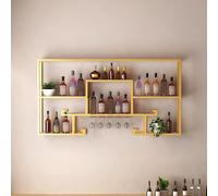 Portabottiglie da parete a LED da appendere al muro, mensole per vino da bar e liquori, mensola da parete con supporto per vetro, per cucina, sala da pranzo, bar, ristorante (colore: oro