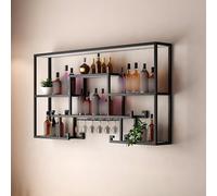 Portabottiglie da parete a LED da appendere al muro, mensole per vino da bar e liquori, mensola da parete con supporto per vetro, per cucina, sala da pranzo, bar, ristorante (colore: nero