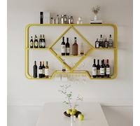 Portabottiglie da parete a muro su ripiani da bar montato a parete moderna bottiglia di vino sospesa e supporto in vetro per vino portanti portanti portanti a parete per cantina da cucina, oro/b