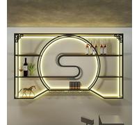 Portabottiglie da parete con barra luminosa a LED, bottiglia di liquore con gancio per calici, mensola per esposizione di bottiglie di liquore, grande capacità, per cucina, sala da pranzo, casa, bar