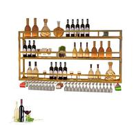 Portabottiglie da parete con LED oro chiaro, 80 cm, mensole da appendere per casa, bar, mini bar, soggiorno e cucina, include supporto per bicchieri e mobili per la conservazione del vino