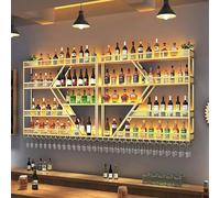 Portabottiglie Da Parete Con Luce A Led, Espositore Per Vino, Scaffale Portaoggetti Con Sospese Per Bicchieri Da Vino, Porta Bottiglie Di Vino Da Parete(Gold,200x20x123cm)