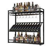 Portabottiglie da parete con luce a LED, grande capacità, in metallo, a 3 ripiani, con portabottiglie e porta bicchieri, per casa, cucina, ristorante, bar