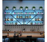 Portabottiglie da parete con luce a LED, mensola sospesa per bar, liquori, con supporto per calici da vino, decorazione per casa, bar e cucina