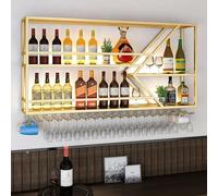 Portabottiglie da parete con luce LED, bottiglia in metallo e ripiano in vetro, contenitore multistrato per bottiglie di liquori