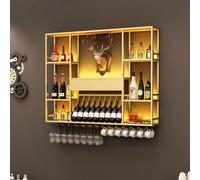 Portabottiglie da Parete con Luce LED e 3 Ripiani Porta liquori sospesi, mensole galleggianti con Porta Bicchieri e Porta Bottiglie, mensola portaoggetti per Sala da Pranzo e cucin