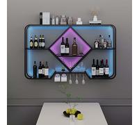 Portabottiglie da parete con luce LED e supporto per bicchieri, moderno scaffale galleggiante per bottiglie di liquore e bicchieri, 100 cm