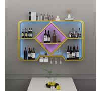 Portabottiglie da parete con luce LED e supporto per bicchieri, moderno scaffale galleggiante per bottiglie di liquore e bicchieri, 100 cm