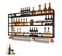 Portabottiglie da parete con luce LED, elegante contenitore per vino da appendere, per casa, bar, cucina e soggiorno, include supporto per bicchieri e supporto, perfetto per mini bar (nero, 120 cm)