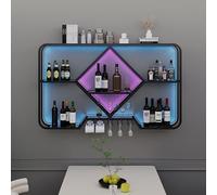 Portabottiglie da parete con luce LED, moderno portabottiglie per vino, mobile per la famiglia con ripiano in legno, armadietto per vino nero con supporto per bicchieri e illuminazione a LED