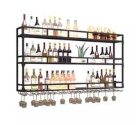Portabottiglie da parete con luce LED, supporto multifunzionale per vino e portabottiglie in metallo a 3 livelli rovesciate per casa, ristorante, bar (Colore: nero, dimensioni: 100x25x90cm