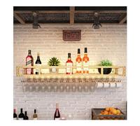 Portabottiglie da Parete con Luce Porta Bottiglie di Vino da Parete con Portabicchieri Cantinetta Vino con Porta Bicchieri Sospesi Porta Calici Scaffale da Parete per Sala da Pranzo Bar Cucina(Gold,SI